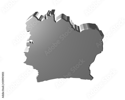 3d illustration of map of country of ivory coast