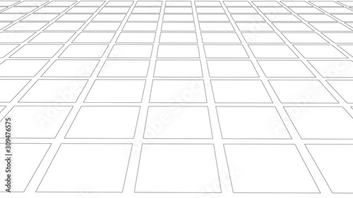 Vector perspective grid of squares. Detailed lines on white background.