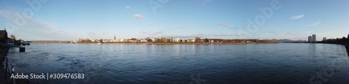 Panoramic view of Rhein river in Bonn, Germany.