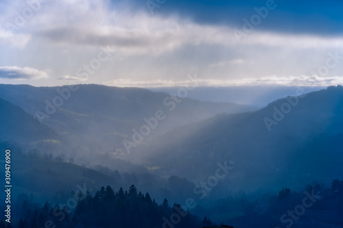 Cantal mountains foggy landscape  France