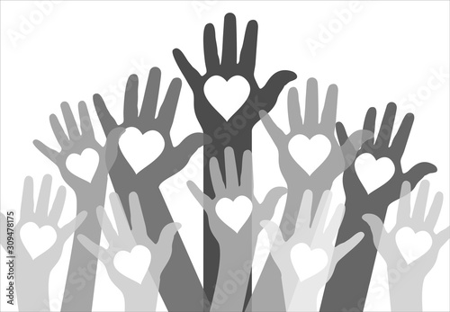 hands raising love with heart.Element In Trendy Style.