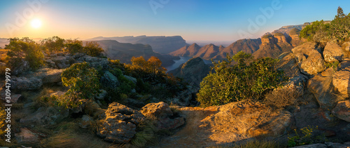Fototapeta Naklejka Na Ścianę i Meble -  three rondavels and blyde river canyon at sunset, south africa