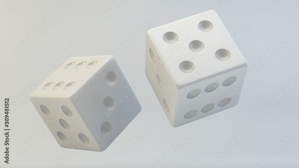 3d rendering, 3d illustration. Dices on a light background. 3d rendering, 3d illustration. Dices on a light background.