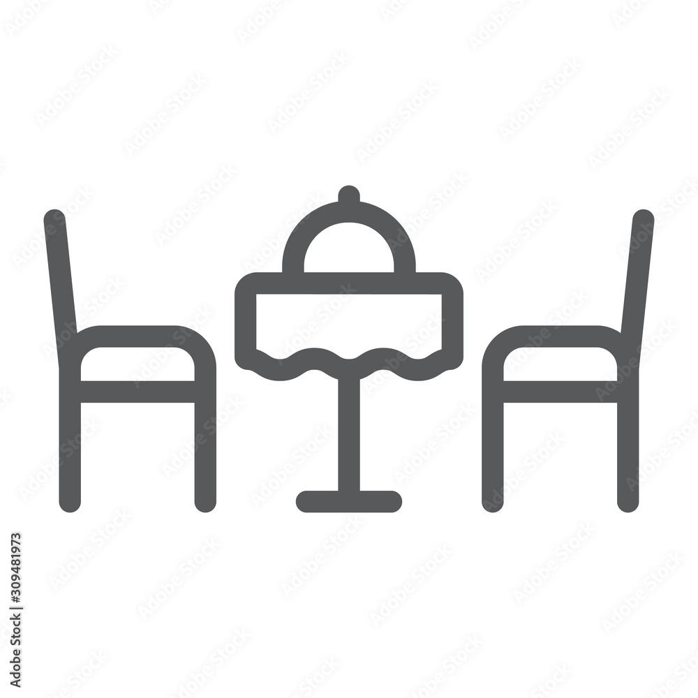 Romantic dinner line icon, valentine and holiday, table with chairs sign, vector graphics, a linear pattern on a white background, eps 10. Romantic dinner line icon, valentine and holiday, table with chairs sign, vector graphics, a linear pattern on a white background, eps 10.