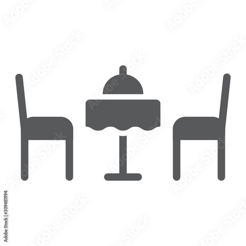Romantic dinner glyph icon, valentine and holiday, table with chairs sign, vector graphics, a solid pattern on a white background, eps 10.