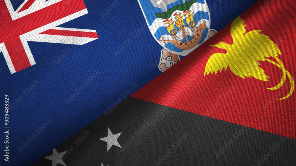 Falkland Islands and Papua New Guinea two flags textile cloth, fabric texture Falkland Islands and Papua New Guinea two flags textile cloth, fabric texture