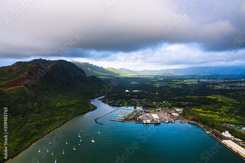 Kauai bay from a helicopter