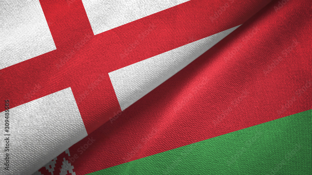 England and Belarus two flags textile cloth, fabric texture England and Belarus two flags textile cloth, fabric texture