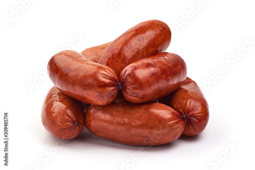 Smoked German Sausages, isolated on white background