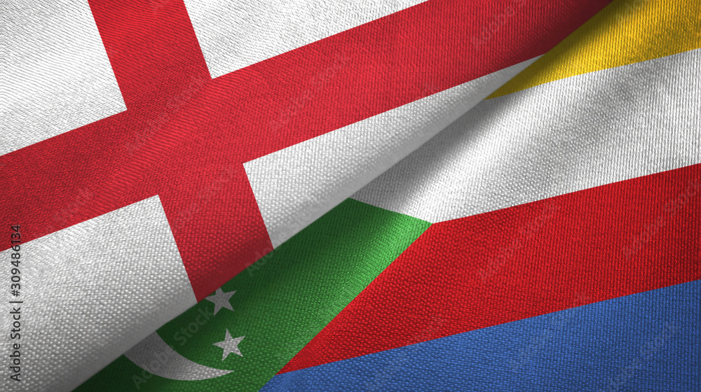 England and Comoros two flags textile cloth, fabric texture England and Comoros two flags textile cloth, fabric texture