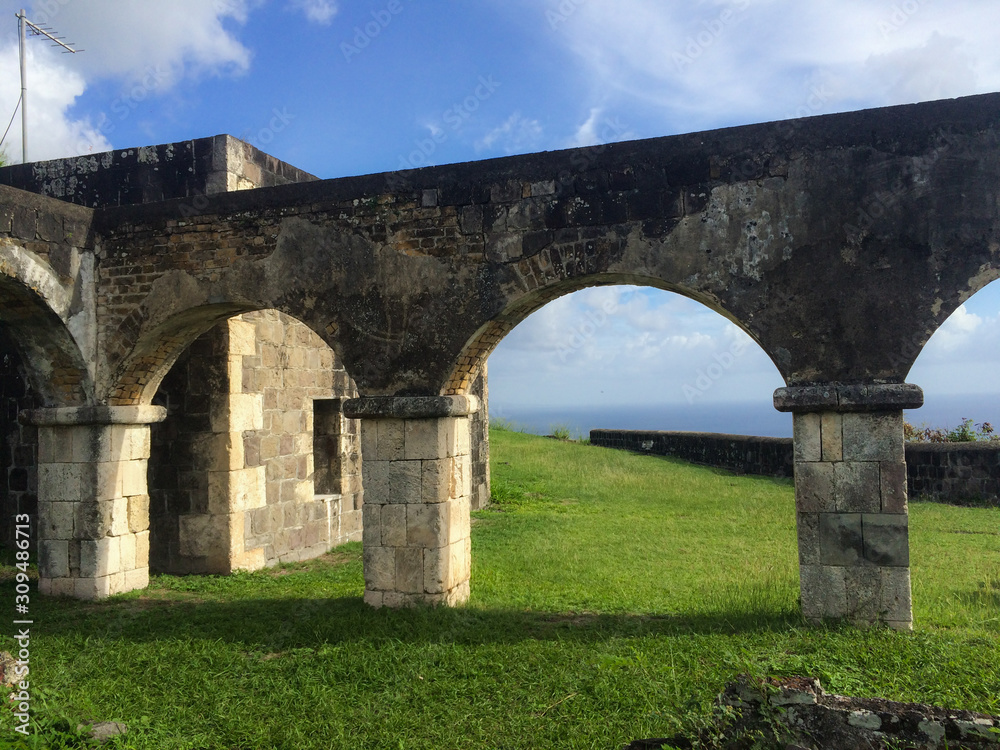 Brimstone Hill Fortress National Park is a UNESCO World Heritage Site, a well-preserved fortress on a hill on the island of St. Kitts Eastern Caribbean