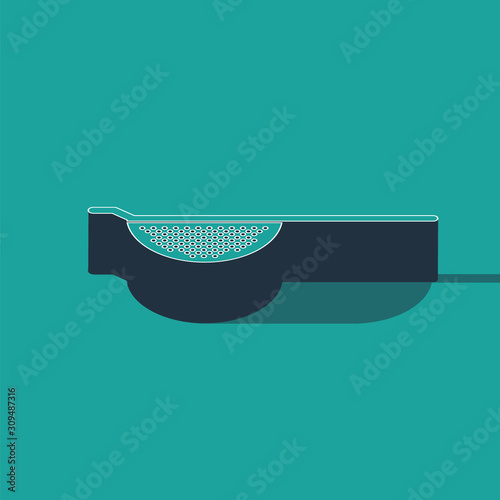 Isometric Kitchen colander icon isolated on green background. Cooking utensil. Cutlery sign.  Vector Illustration