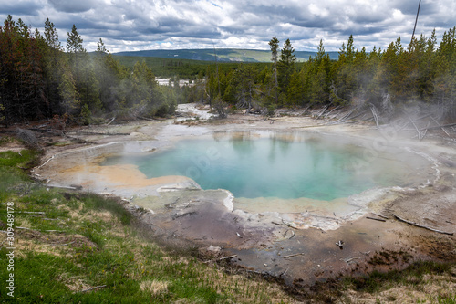 Emerald Spring at hot volcanic pool in Yellowstone