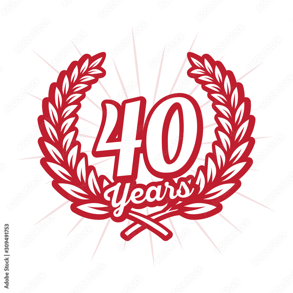 40 years anniversary celebration with laurel wreath. Fortieth anniversary logo. Vector and illustration. 40 years anniversary celebration with laurel wreath. Fortieth anniversary logo. Vector and illustration.