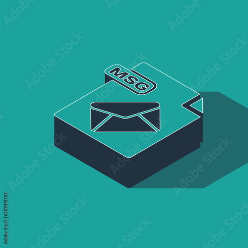 Isometric MSG file document. Download msg button icon isolated on green background. MSG file symbol. Vector Illustration