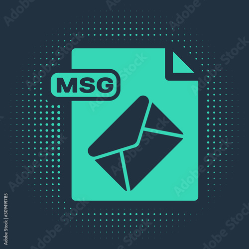 Green MSG file document. Download msg button icon isolated on blue background. MSG file symbol. Abstract circle random dots. Vector Illustration