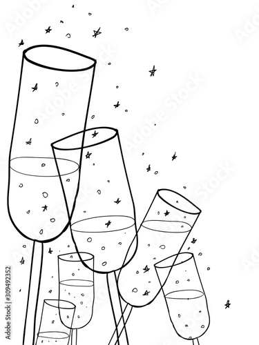 Doodle champagne glasses background.