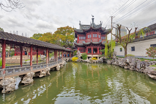 Traditional Pavilion and Rockery in Yu Garden