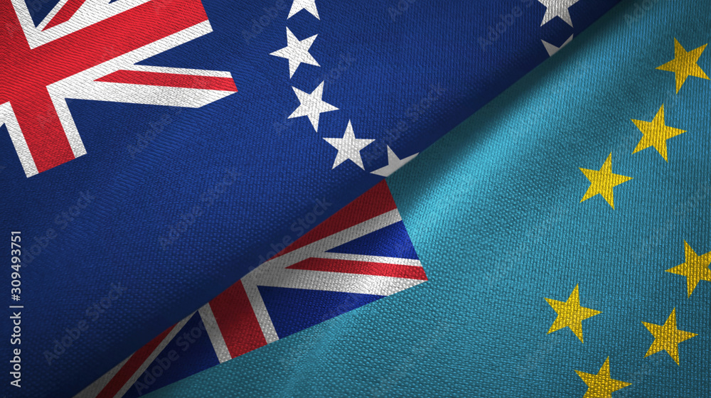 Cook Islands and Tuvalu two flags textile cloth, fabric texture Cook Islands and Tuvalu two flags textile cloth, fabric texture