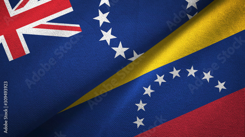 Cook Islands and Venezuela two flags textile cloth, fabric texture