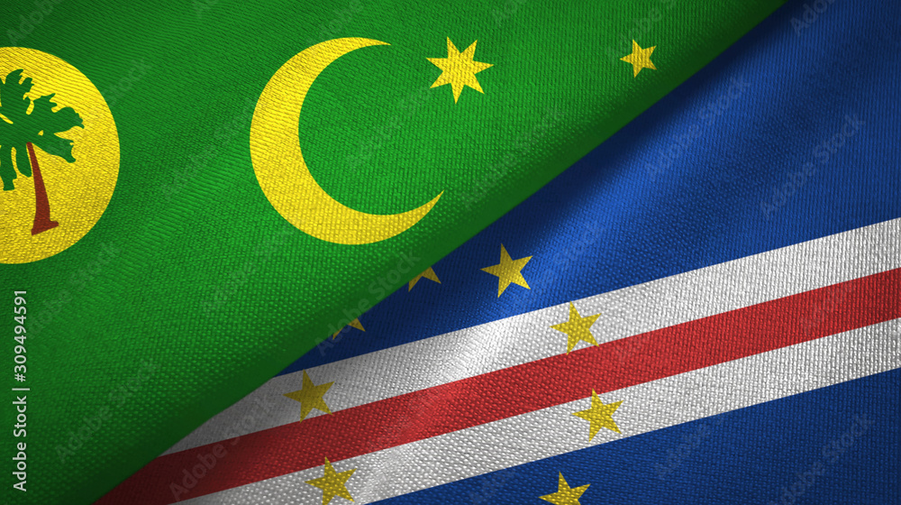 Cocos Keeling Islands and Cape Cabo Verde two flags textile cloth Cocos Keeling Islands and Cape Cabo Verde two flags textile cloth