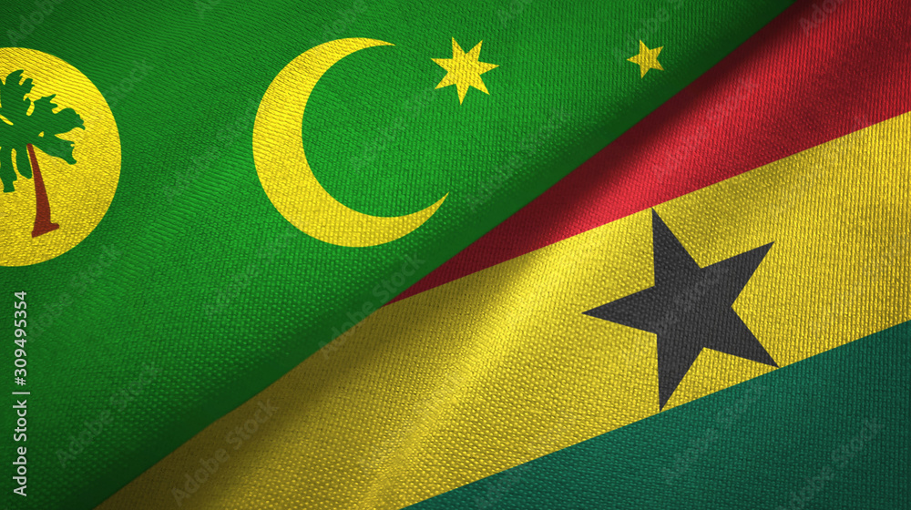 Cocos Keeling Islands and Ghana two flags textile cloth, fabric texture Cocos Keeling Islands and Ghana two flags textile cloth, fabric texture