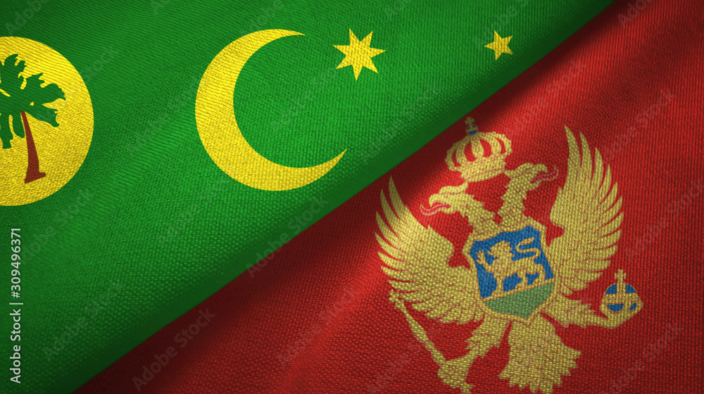 Cocos Keeling Islands and Montenegro two flags textile cloth, fabric texture Cocos Keeling Islands and Montenegro two flags textile cloth, fabric texture