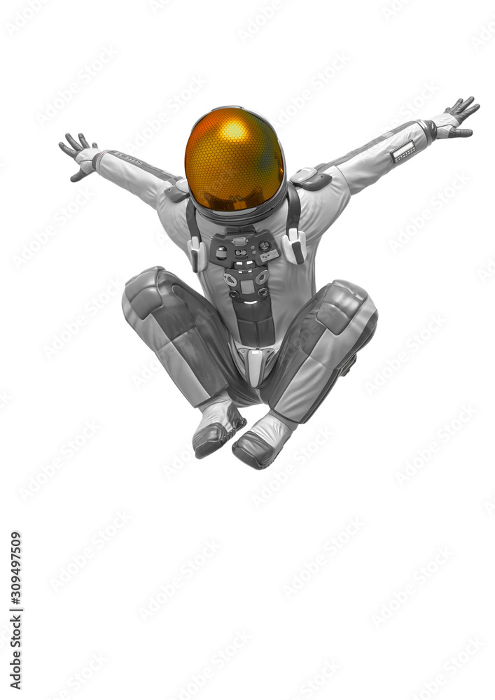 Fototapeta premium astronaut explorer jump attackin white background