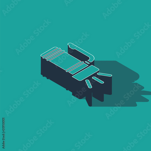 Isometric Flashlight icon isolated on green background. Tourist flashlight handle. Vector Illustration