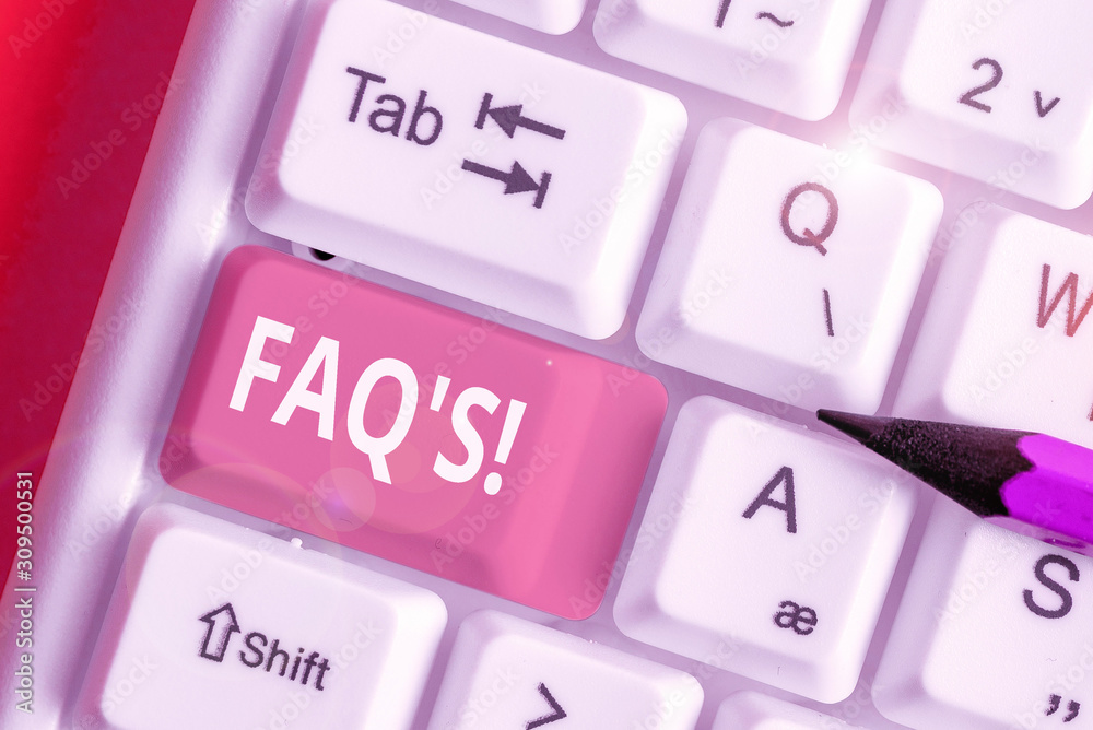 Text sign showing Faq. Business photo text a list of questions and answers relating to a particular subject Text sign showing Faq. Business photo text a list of questions and answers relating to a particular subject