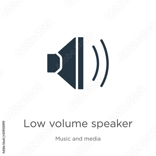 Low volume speaker icon vector. Trendy flat low volume speaker icon from music and media collection isolated on white background. Vector illustration can be used for web and mobile graphic design,