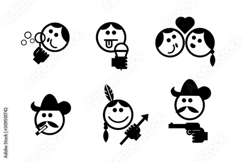 Black and White Emoticons Ethnic Faces