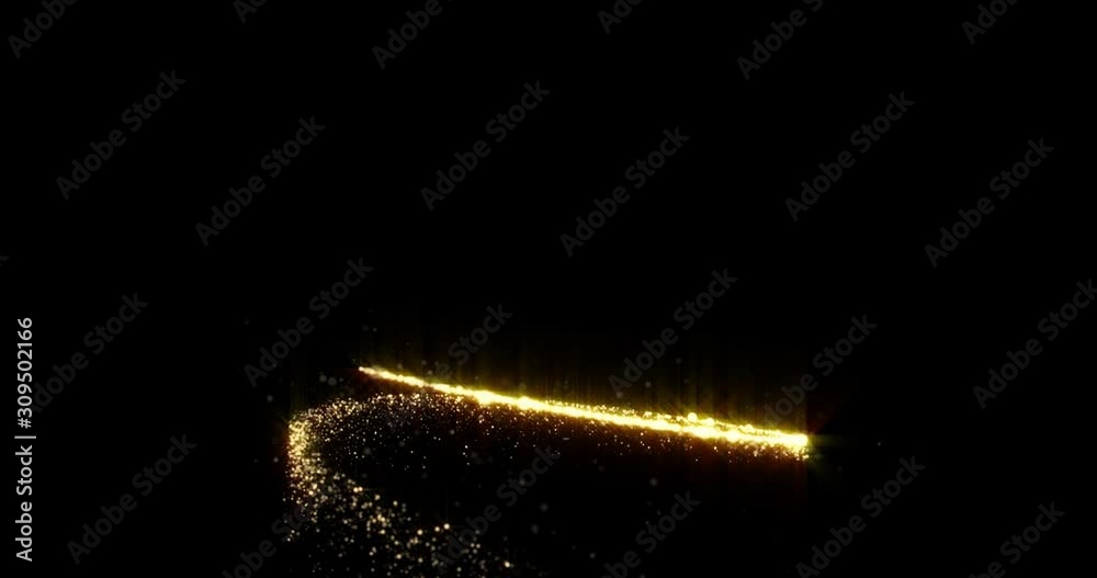 Gold glitter spiral with light sparks, Christmas and New Year holiday magic glow background. Abstract golden star light and glittery confetti spiral with magic glowing sparkle trail