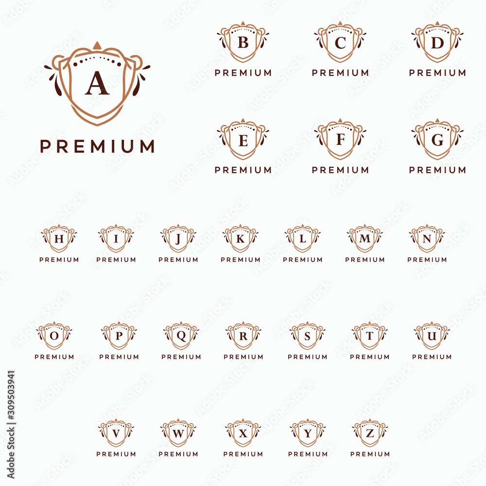 Luxury Premium A-Z Initial Logo frame symbol, Luxury and graceful floral monogram design dark background