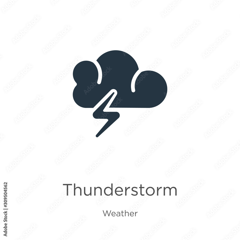 Thunderstorm icon vector. Trendy flat thunderstorm icon from weather collection isolated on white background. Vector illustration can be used for web and mobile graphic design, logo, eps10 Thunderstorm icon vector. Trendy flat thunderstorm icon from weather collection isolated on white background. Vector illustration can be used for web and mobile graphic design, logo, eps10