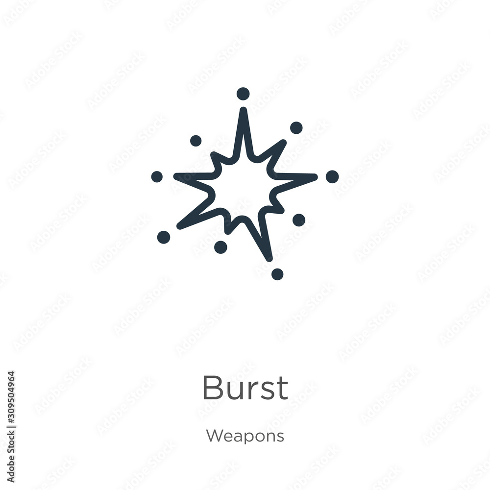 Burst icon vector. Trendy flat burst icon from weapons collection isolated on white background. Vector illustration can be used for web and mobile graphic design, logo, eps10 Burst icon vector. Trendy flat burst icon from weapons collection isolated on white background. Vector illustration can be used for web and mobile graphic design, logo, eps10