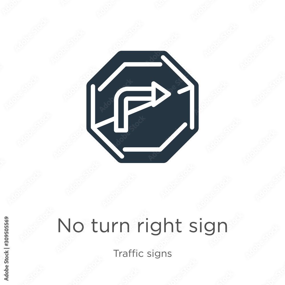No turn right sign icon vector. Trendy flat no turn right sign icon from traffic signs collection isolated on white background. Vector illustration can be used for web and mobile graphic design, logo, No turn right sign icon vector. Trendy flat no turn right sign icon from traffic signs collection isolated on white background. Vector illustration can be used for web and mobile graphic design, logo,