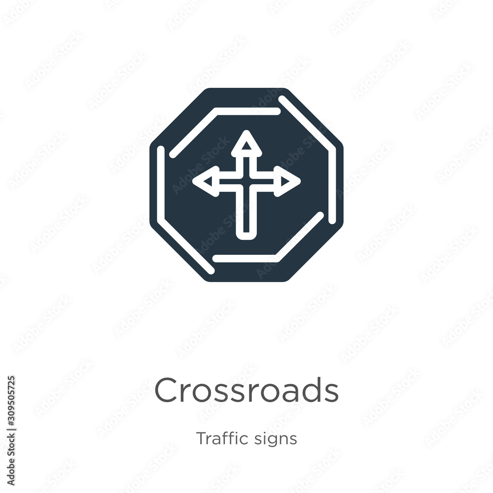 Crossroads icon vector. Trendy flat crossroads icon from traffic signs collection isolated on white background. Vector illustration can be used for web and mobile graphic design, logo, eps10 Crossroads icon vector. Trendy flat crossroads icon from traffic signs collection isolated on white background. Vector illustration can be used for web and mobile graphic design, logo, eps10