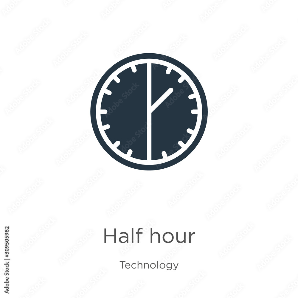 Half hour icon vector. Trendy flat half hour icon from technology collection isolated on white background. Vector illustration can be used for web and mobile graphic design, logo, eps10 Half hour icon vector. Trendy flat half hour icon from technology collection isolated on white background. Vector illustration can be used for web and mobile graphic design, logo, eps10
