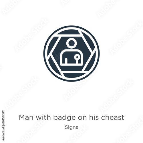 Man with badge on his cheast icon vector. Trendy flat man with badge on his cheast icon from signs collection isolated on white background. Vector illustration can be used for web and mobile graphic photo