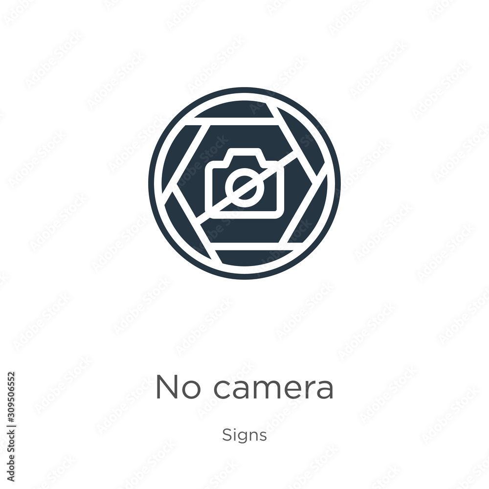 No camera icon vector. Trendy flat no camera icon from signs collection isolated on white background. Vector illustration can be used for web and mobile graphic design, logo, eps10 No camera icon vector. Trendy flat no camera icon from signs collection isolated on white background. Vector illustration can be used for web and mobile graphic design, logo, eps10
