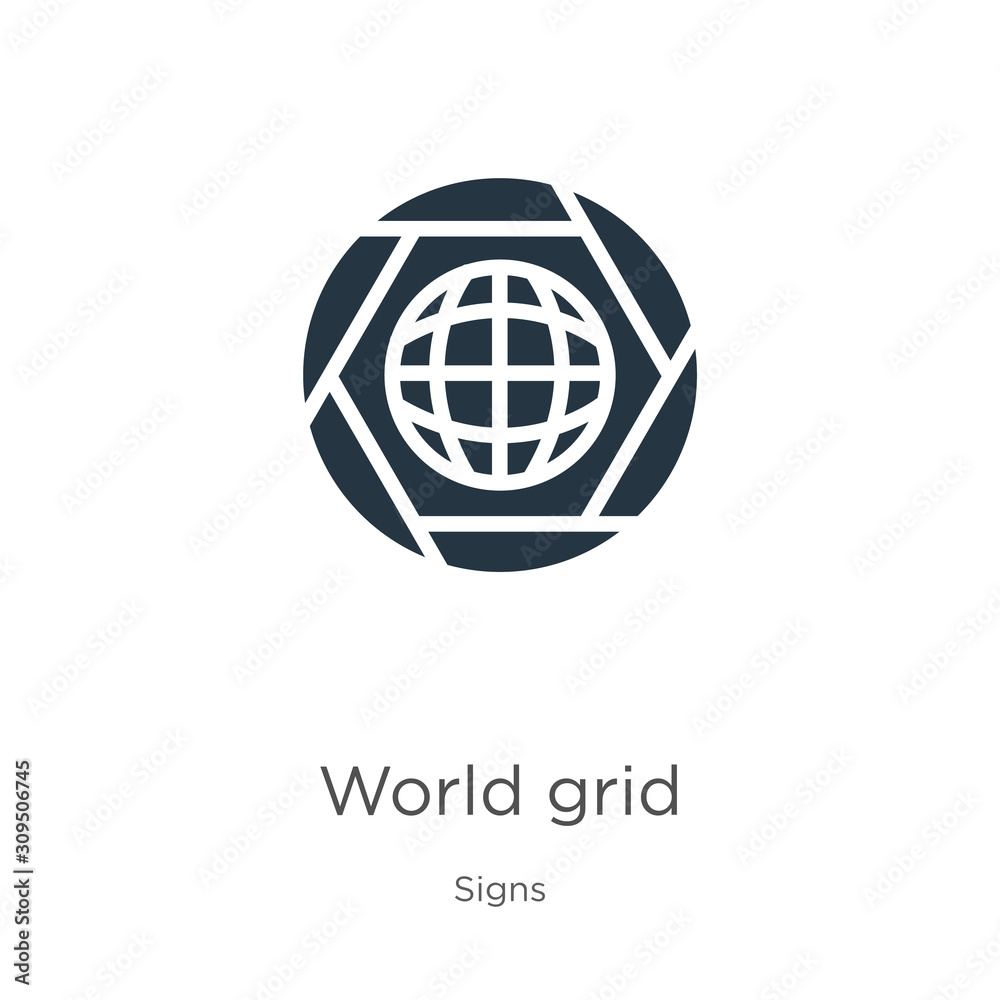 World grid icon vector. Trendy flat world grid icon from signs collection isolated on white background. Vector illustration can be used for web and mobile graphic design, logo, eps10 World grid icon vector. Trendy flat world grid icon from signs collection isolated on white background. Vector illustration can be used for web and mobile graphic design, logo, eps10