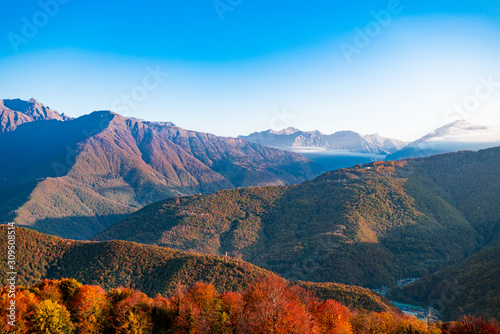 Amazing aerial view of the  Alps at sunny autumn day