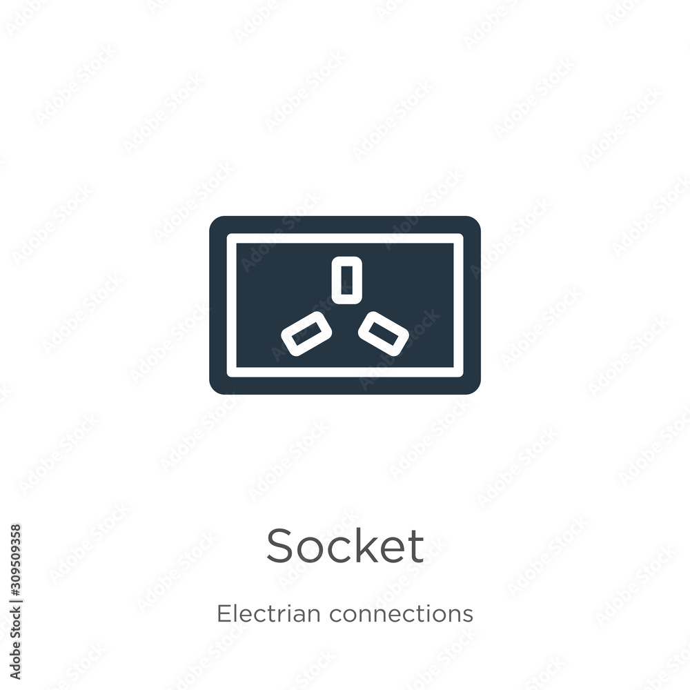 Socket icon vector. Trendy flat socket icon from electrian connections collection isolated on white background. Vector illustration can be used for web and mobile graphic design, logo, eps10 Socket icon vector. Trendy flat socket icon from electrian connections collection isolated on white background. Vector illustration can be used for web and mobile graphic design, logo, eps10