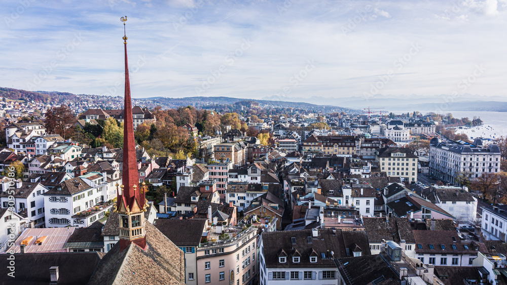 Aerial view of historic Zurich city center