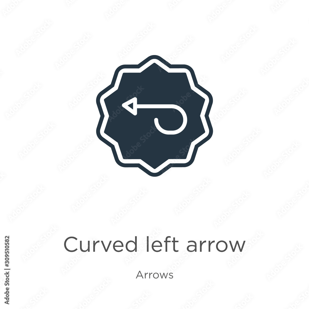 Curved left arrow icon vector. Trendy flat curved left arrow icon from arrows collection isolated on white background. Vector illustration can be used for web and mobile graphic design, logo, eps10 Curved left arrow icon vector. Trendy flat curved left arrow icon from arrows collection isolated on white background. Vector illustration can be used for web and mobile graphic design, logo, eps10