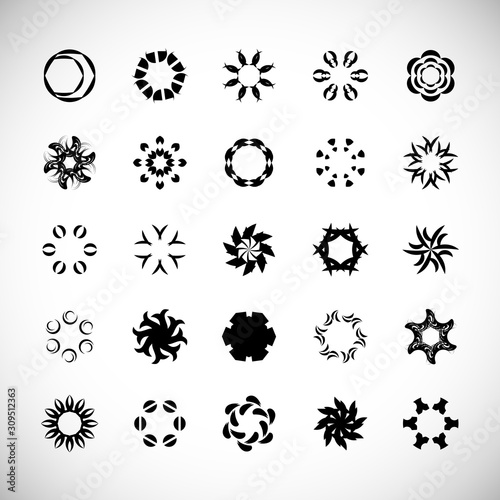 Fototapeta Naklejka Na Ścianę i Meble -  Abstract Circle Icon Set. Vector Isolated On Gray. Abstract Circular Logo For Company Symbol, Star, Tech Icon And Element Design. Creative Icons For Flower And Decorative Logo. Abstract Round Template