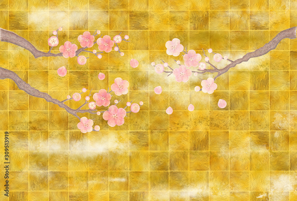 手描き水彩 水彩色鉛筆梅背景 5 Stock Illustration Adobe Stock