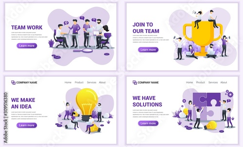 Set of web page design templates for business and team work. Can use for web banner, poster, infographics, landing page, web template. Flat vector illustration