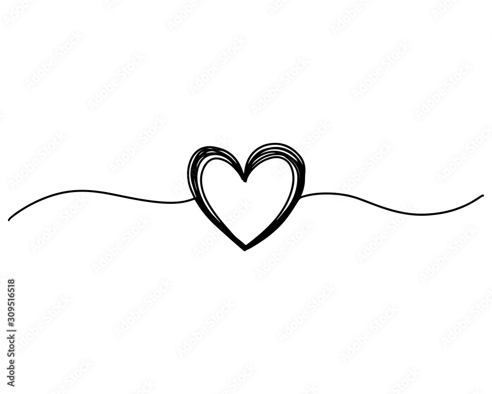 Tangled grungy round scribble hand drawn heart with thin line, divider shape. Vector illustration Isolated on white background.